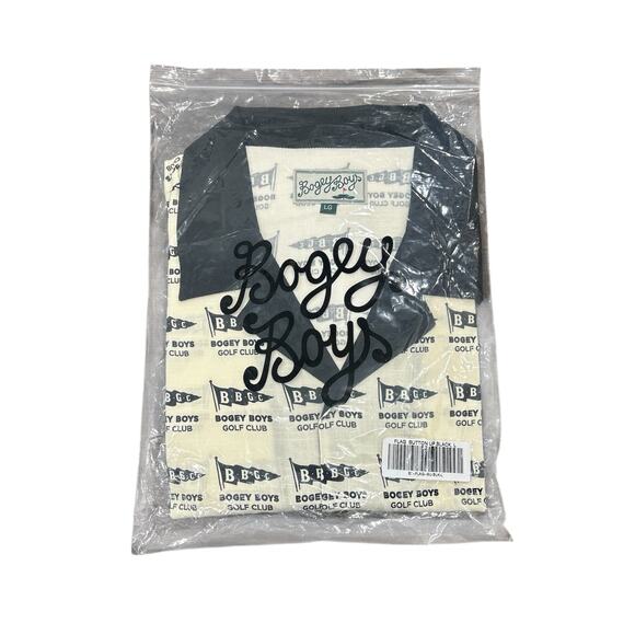 NEW Bogey Boys Flag Button Up Men's Golf Shirt Black and Cream Size L - Picture 3 of 6